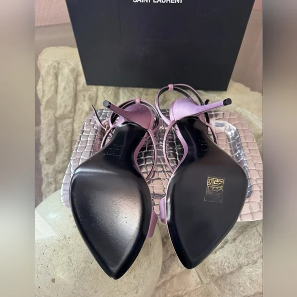 Saint Laurent Women's Pink Strappy Heels - Picture 2 of 7